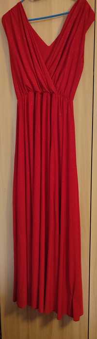 Sukienka długa czerwona brokatowa 44 wesele