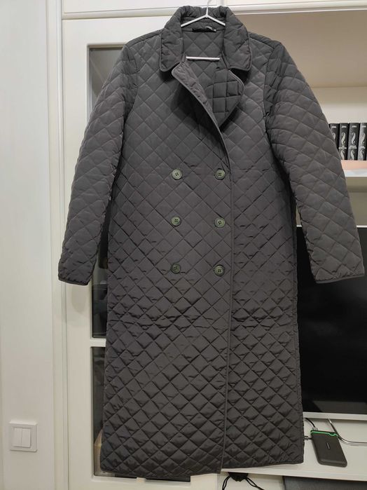 Пальто стьобане темна оливка S-M