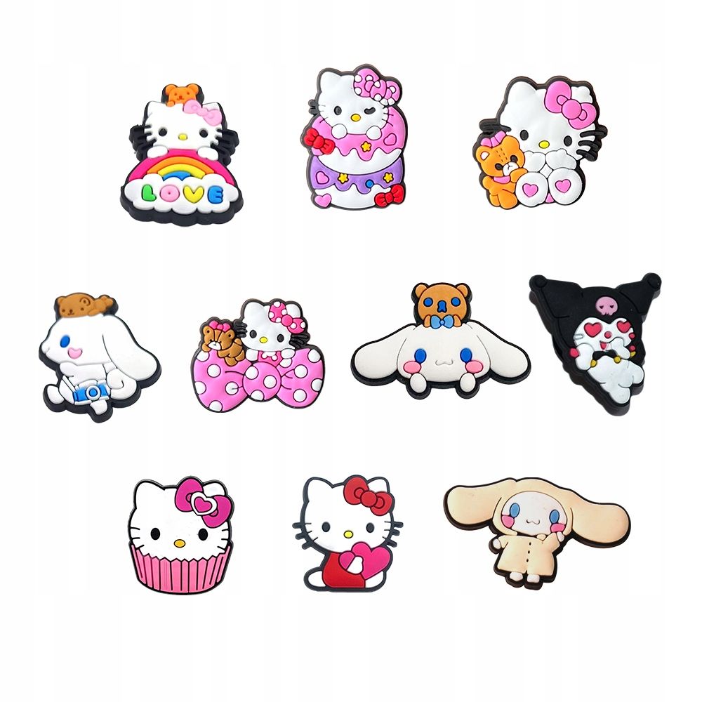 Przypinki do Crocs HELLO KITTY do butów telefonu torby zestaw 10 szt