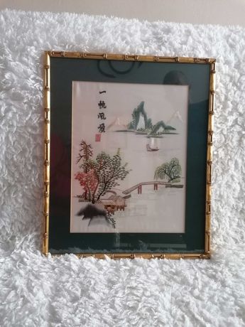 Chiński obraz haftowany na jedwabiu