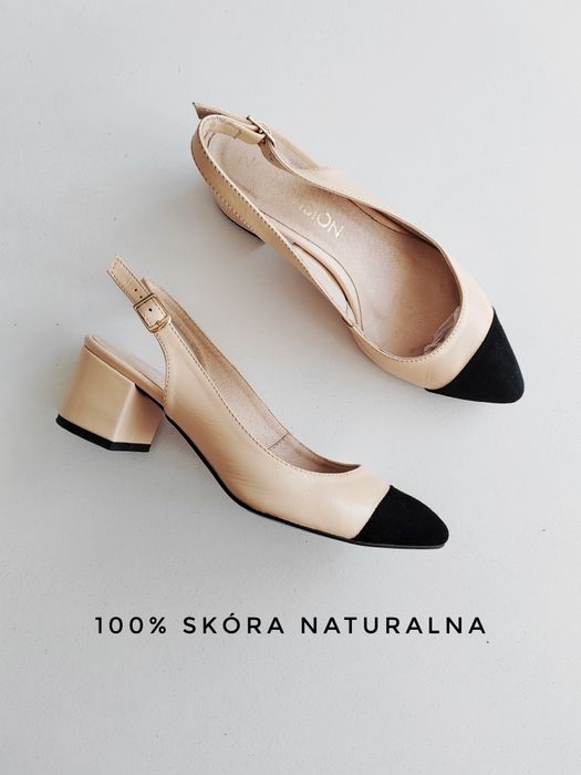 Czółenka z czarnymi noskami Noe Vision skóra naturalna