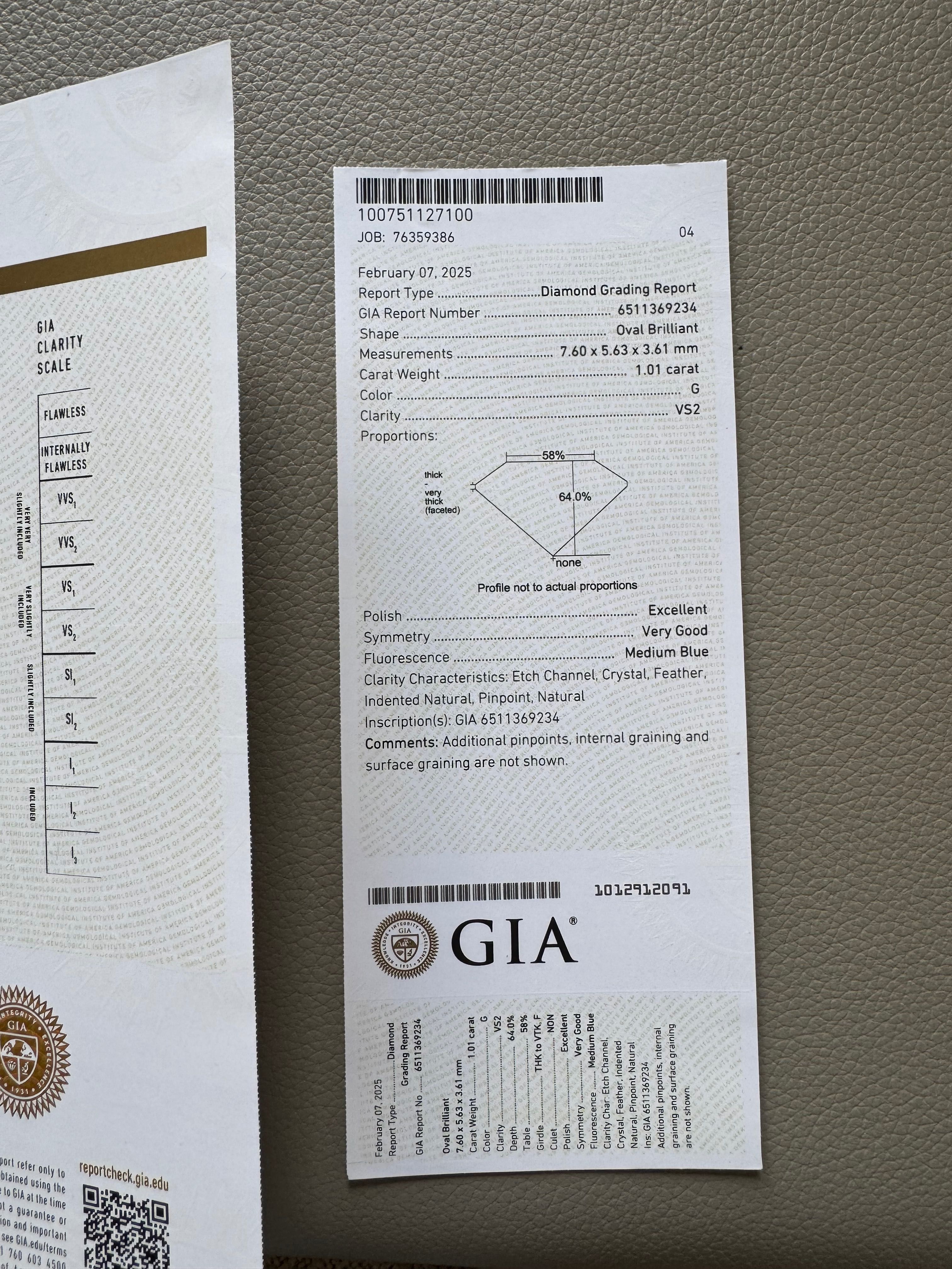 Naturalny Diament INWESTYCJA 1.01 ct G/ VS2 oval Certyfikat GIA SKLEP!