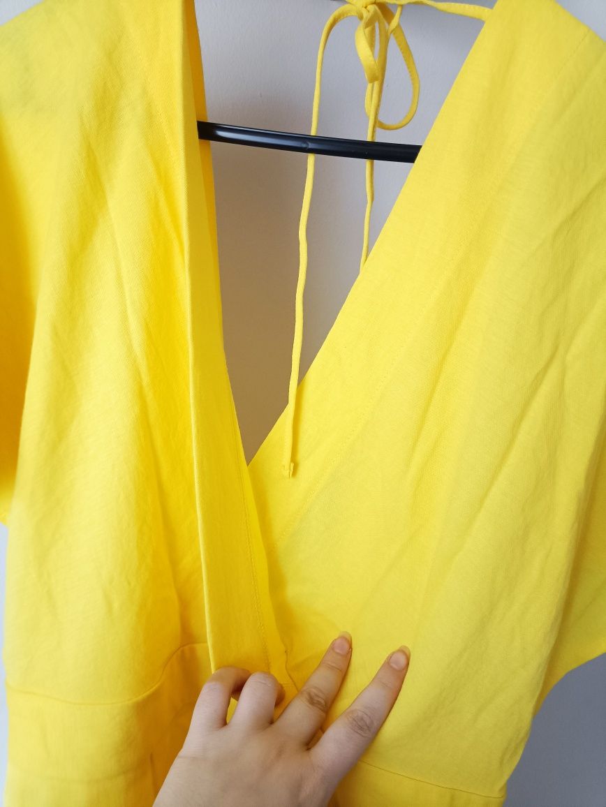 Mango rozmiar L 40 żółta sukienka na lato z wycięciem na plecach
