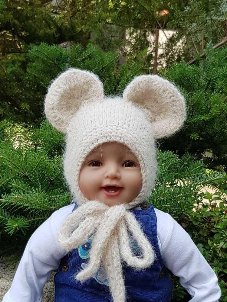 Czapka Biała Mysz 36/38 alpaka/merynos wełna