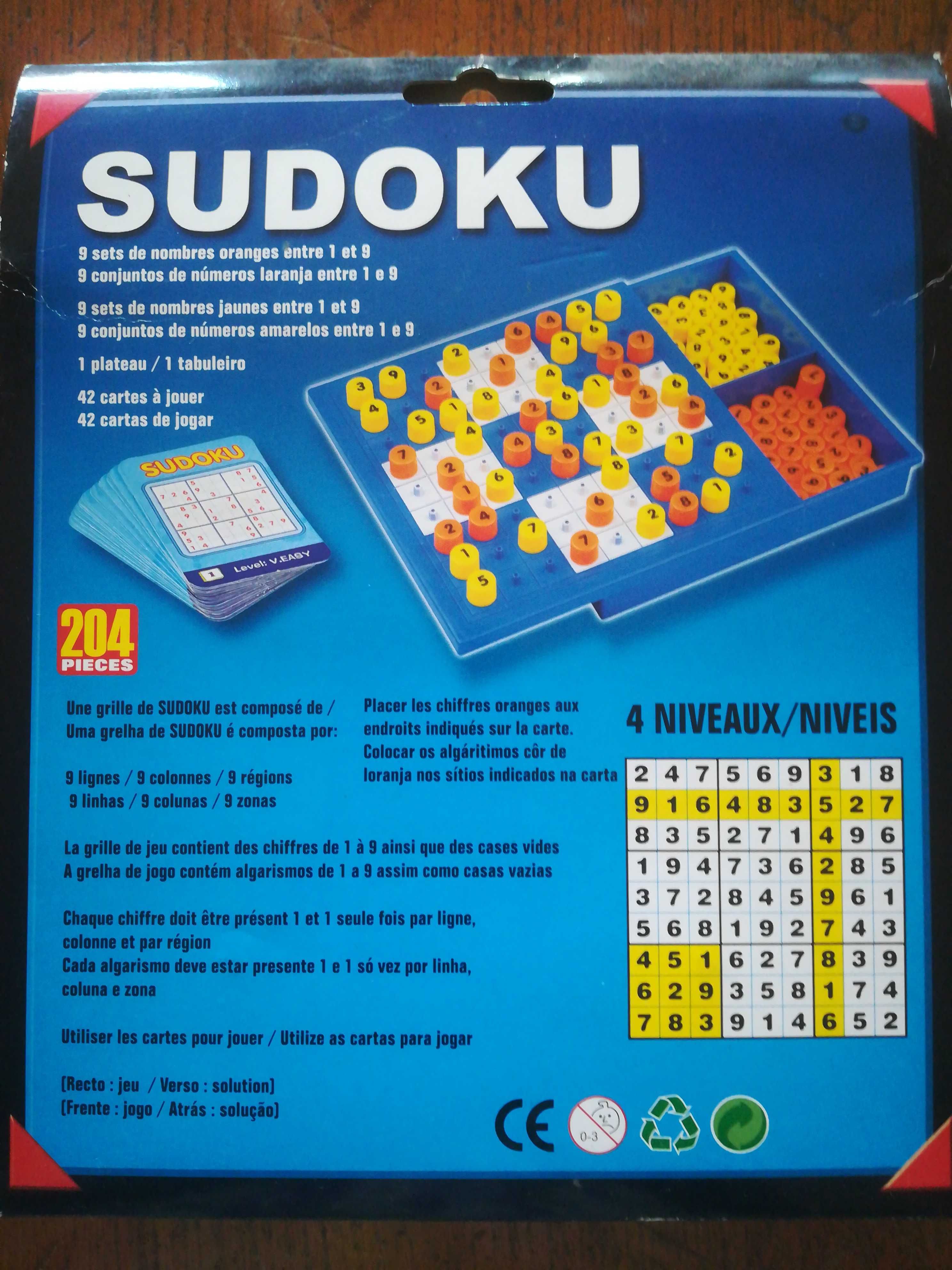 Jogo do SUDOKU com 4 níveis de dificuldade com caixa de plástico