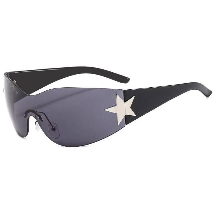 Nowe czarne okulary przeciwsłoneczne z srebrnymi gwiazdkami unisex y2k