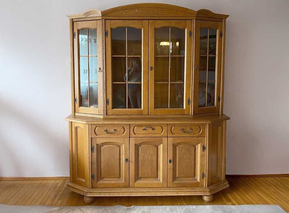 Duży dębowy kredens witryna w stylu antyk