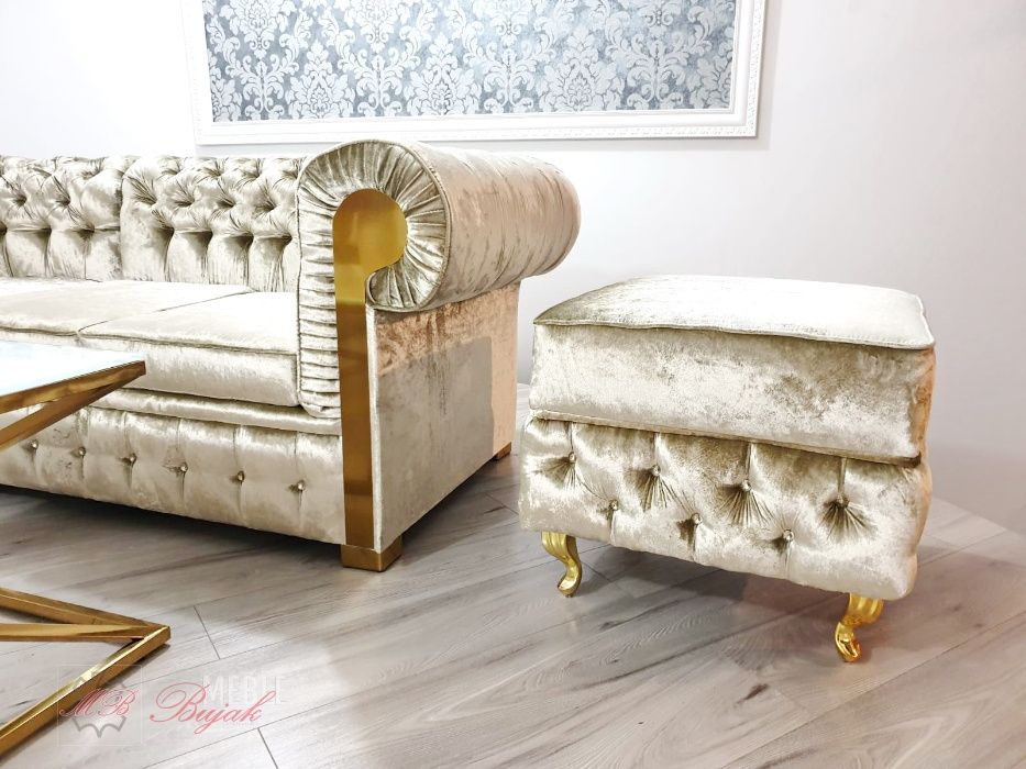 ZŁOTY Narożnik rozkładany Chesterfield GLOSS GLAMOUR - GOLD