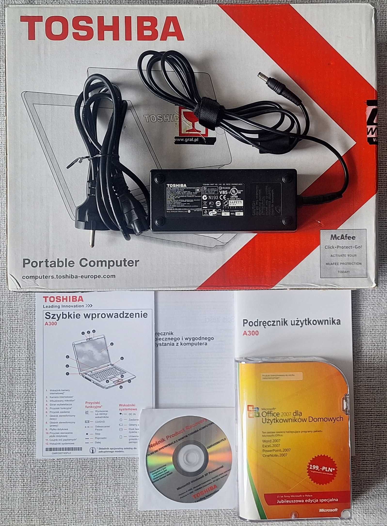 Laptop Toshiba Satellite Pro A300-1GT/Windows 10/Microsoft Office 2007