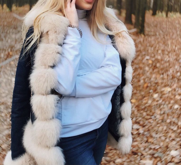 джинсова дублянка з натуральним хутром