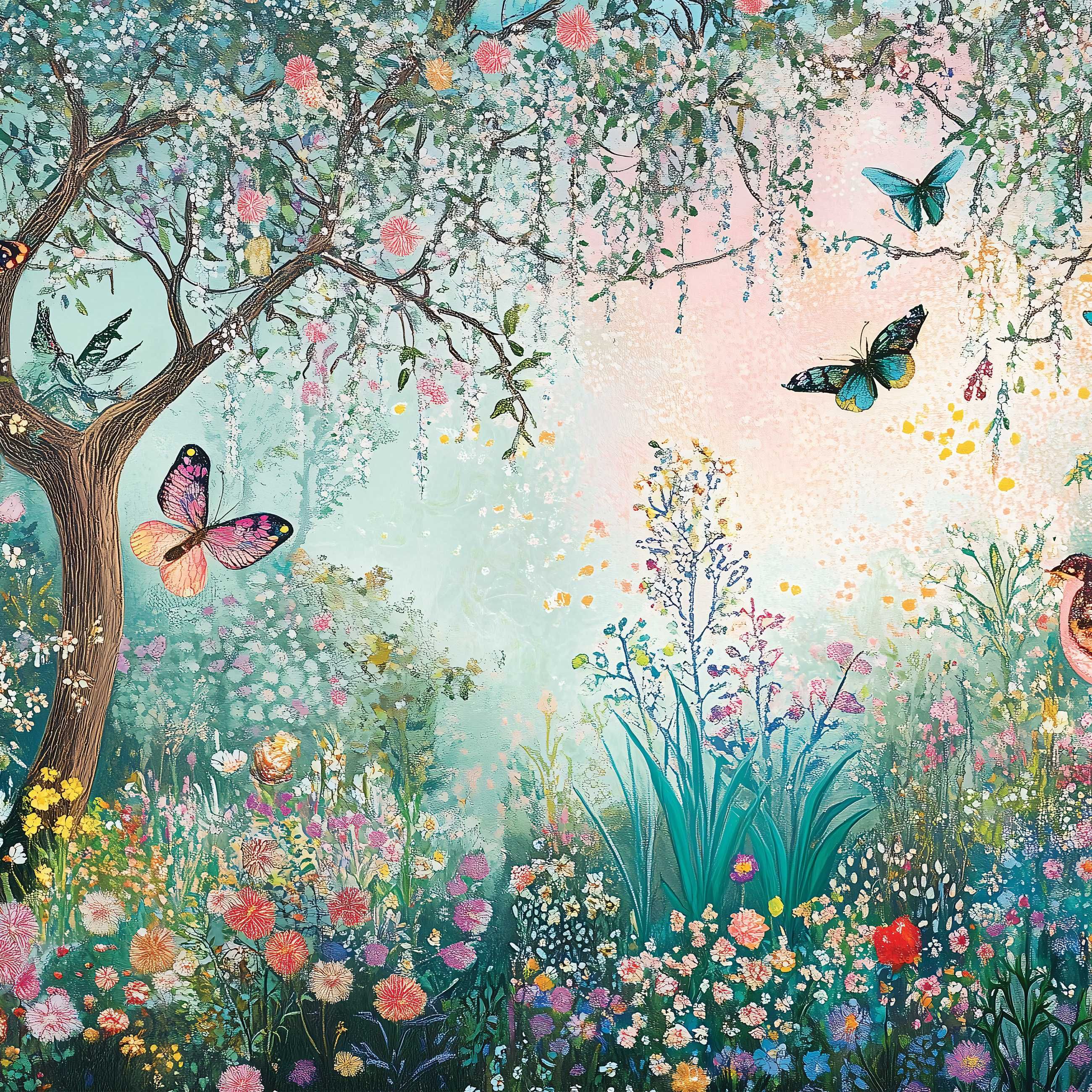 Fototapeta magiczny Las Kolorowe Motyle Magia Natura Zieleń 3D + KLEJ