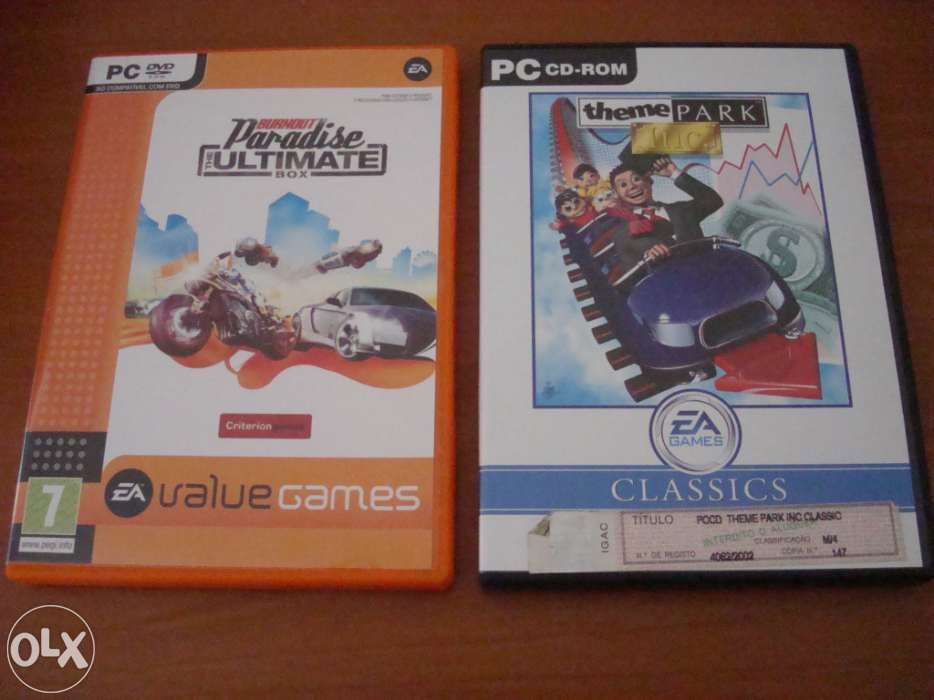 Jogos para PC "Theme Park Inc Classic" e "Burnout - Paradise..."