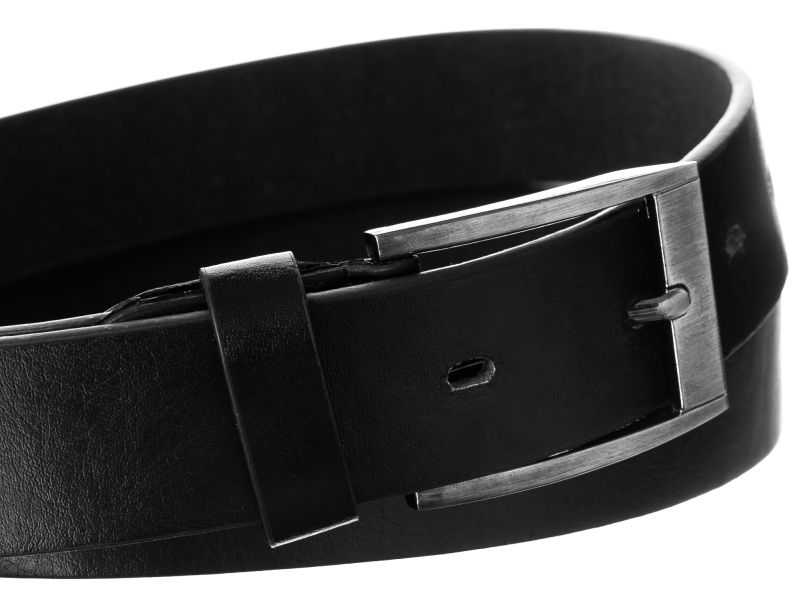 klasyczny pasek ze srebrną klamrą, model unisex, skóra ekologiczna