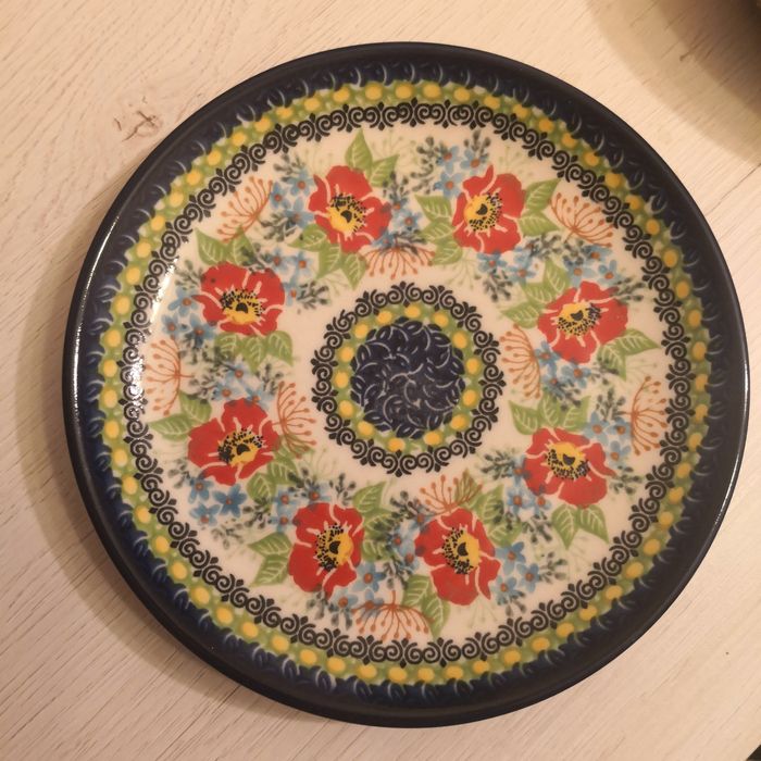 Ceramika Bolesławiec Kalich talerzyk deserowy maly kwiaty 19 cm