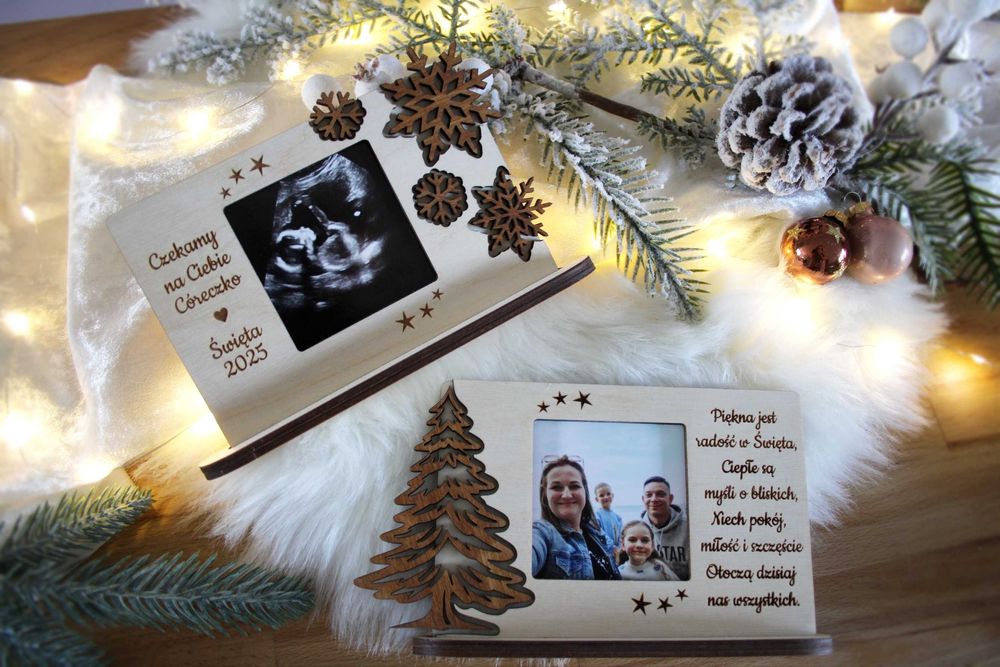 Świąteczna ramka ze zdjęciem, dowolne życzenia Prezent na Święta USG