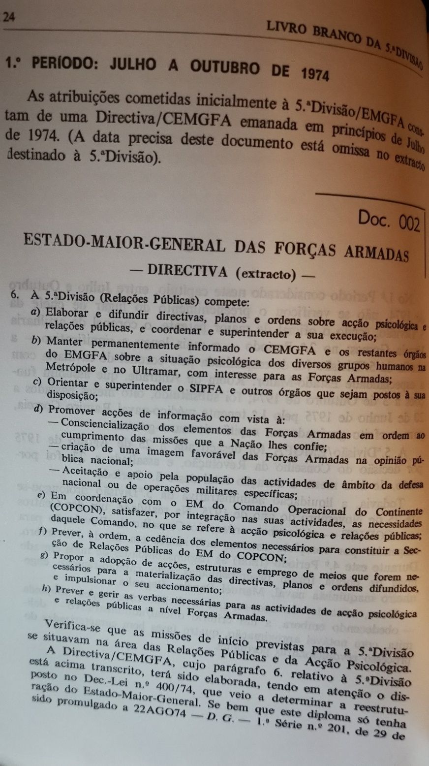 Livro branco 5 divisão, o movemento dos capitães