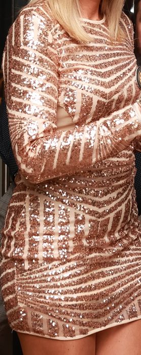 Sukienka mini błysk beżowa różowa cekiny 10 r.38  missguided