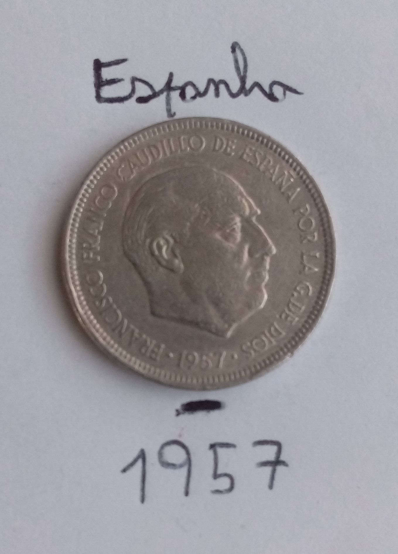 Moeda 1957 Espanha 5 pesetas