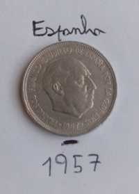 Moeda 1957 Espanha 5 pesetas