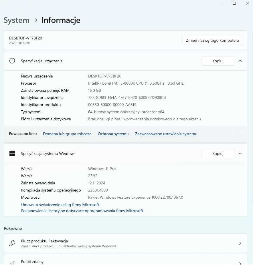 Komputer i5 8600k RTX 3070 , 16GB DDR4