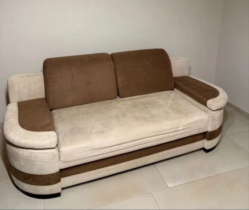 Kanapa rozkładana brązowo- beżowa