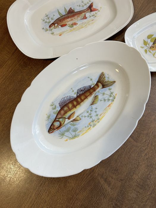 Zestaw półmisków 3 sztuki talerzy ceramika z motywem ryby