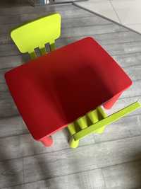 Stolik czerwony ikea krzesełka dla dzieci mammut zielone