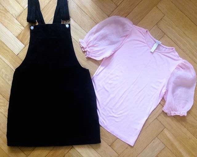 Zestaw Bluzka Sinsay Sukienka jeansowa na szelkach CROPP S 36