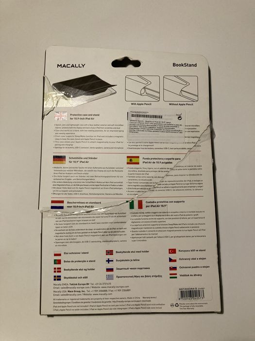 Capa iPad Air 4, 2020, 10.9'' MACALLY Bookst Cinza nova