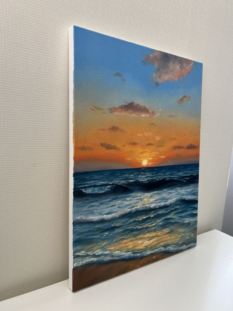Картина олійними фарбами, морський пейзаж, море картина маслом закат
