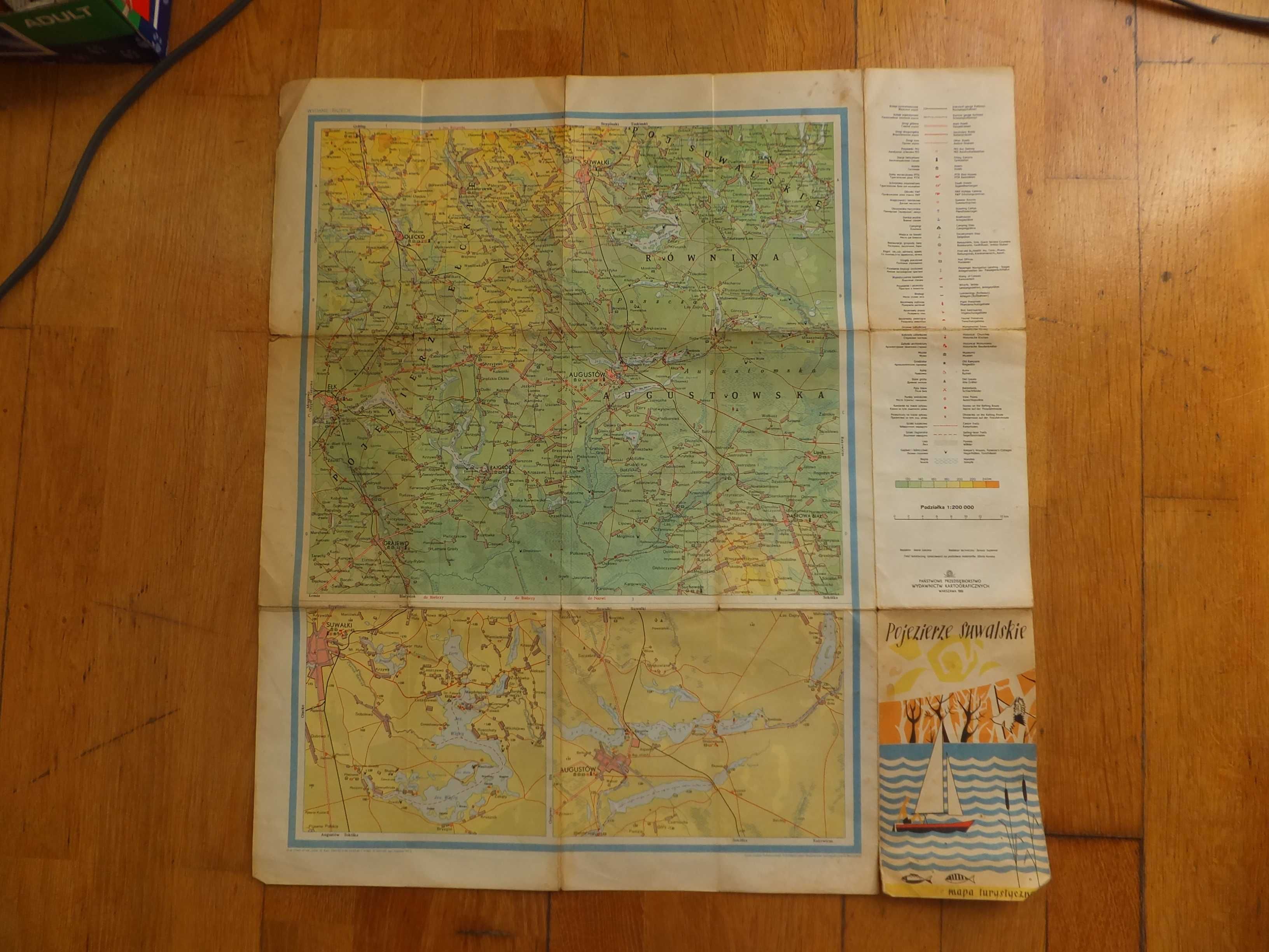 Mapa turystyczna Pojezierze Suwalskie podróże zwiedzanie RETRO 1966