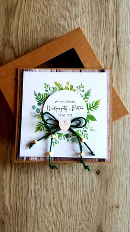 Kartka na ślub w klimacie eko, z pudełkiem, ręcznie robiona
