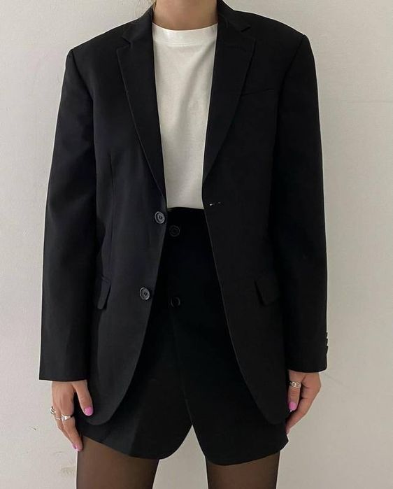 Чорний оверсайз базовий жакет піджак пиджак блайзер на підкладці
