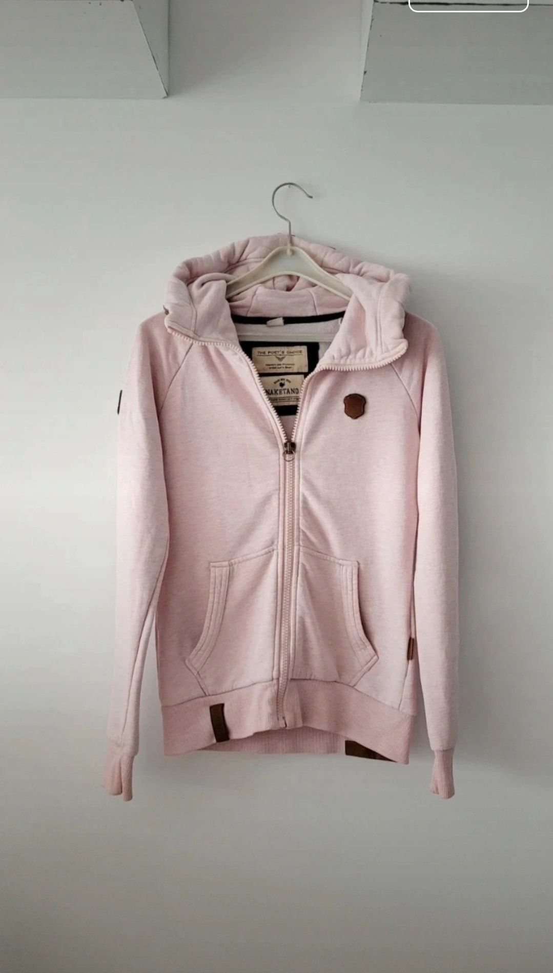 Bluza rozpinana z kapturem naketano pudrowy róż S