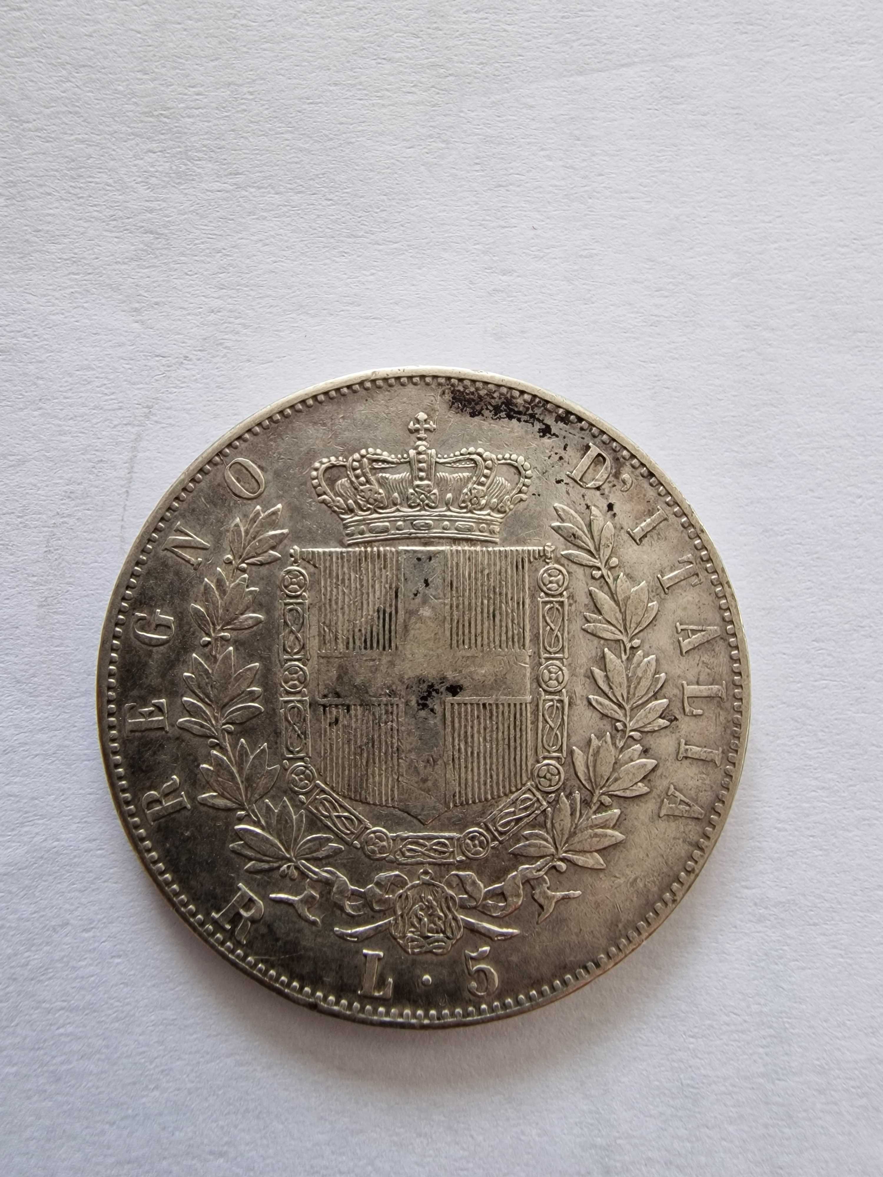 5 lirów Włochy 1876 srebro