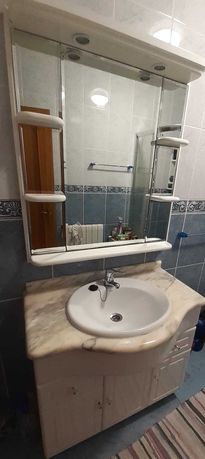 móvel de wc + lavatório + tampo em mármore + espelho, 90 cm