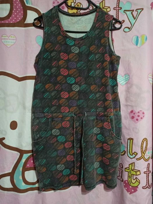 Siwa sportowa sukienka w duże kolorowe kółka, rozmiar 40