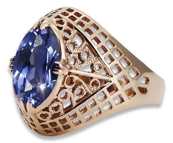 14k 585 złoty Rosyjski pierścionek z różowego złota z Aleksandrytem030