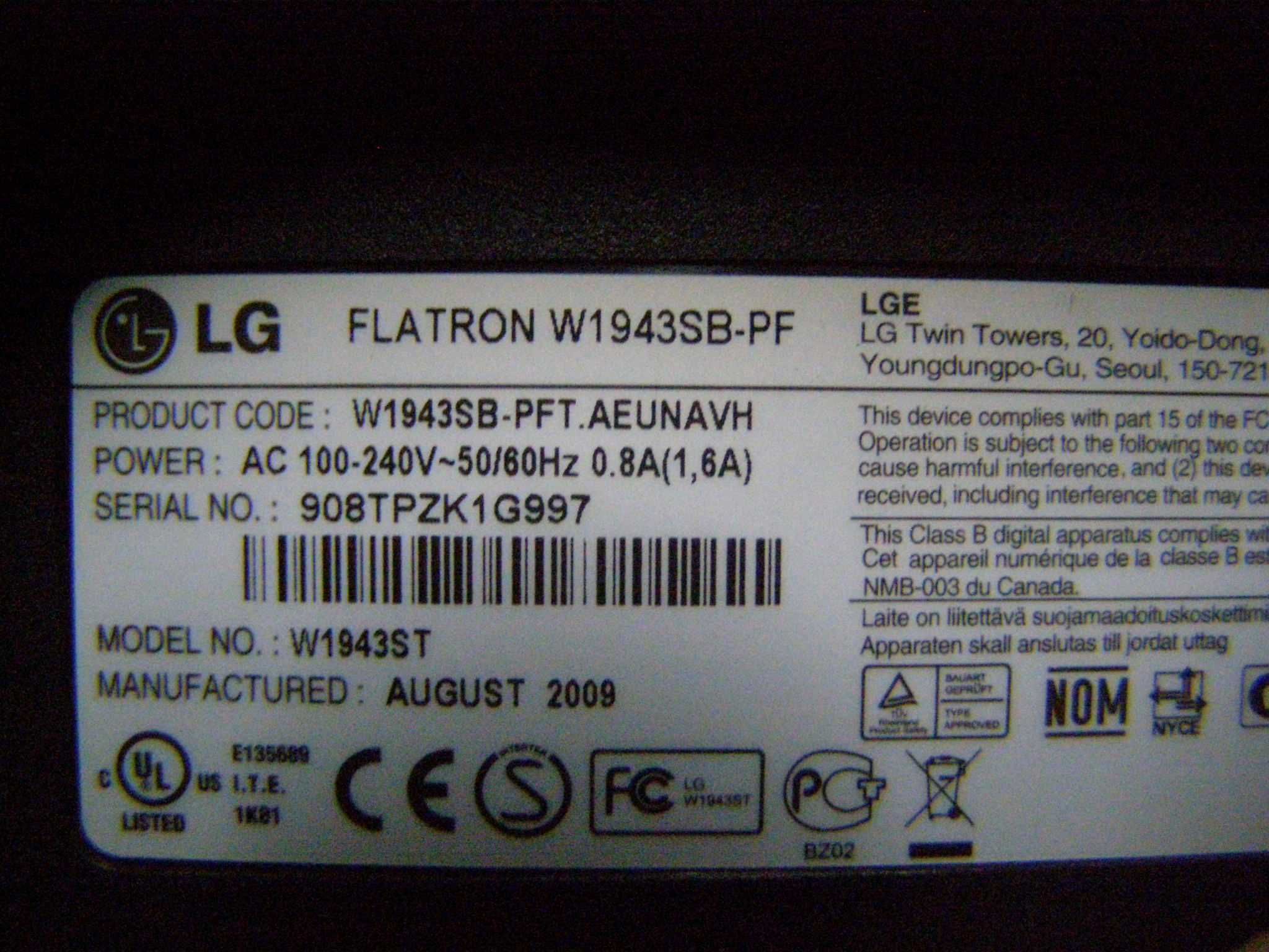 LG W1943SB-PF--розбiр битого