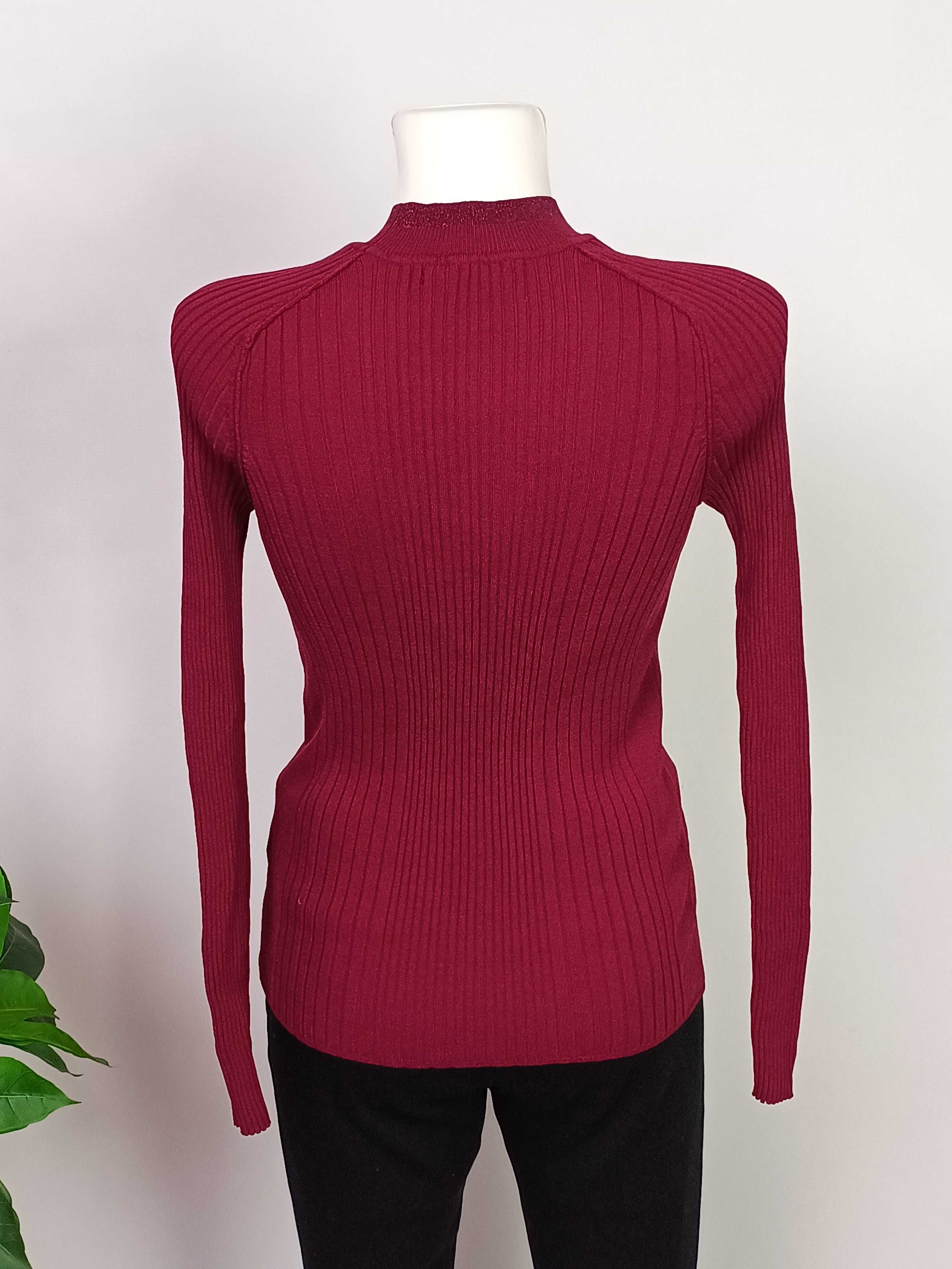 Bordowy burgundowy sweter półgolf prążki damski Next 42 XL