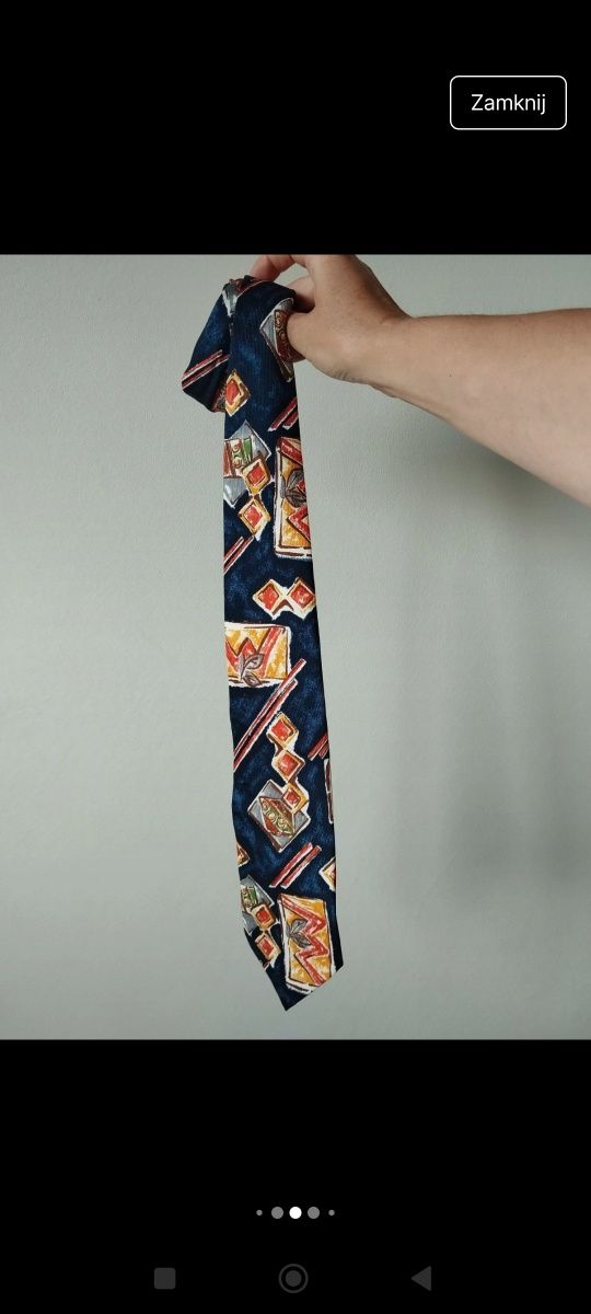 Jedwabny krawat 9 cm 100% silk vintage Wasa