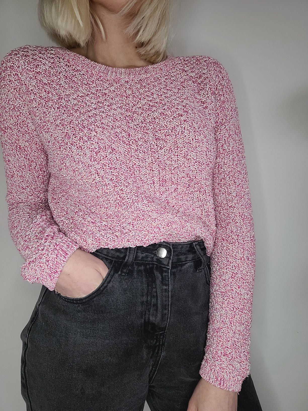 Różowy melanżowy sweter oversize 90s vintage