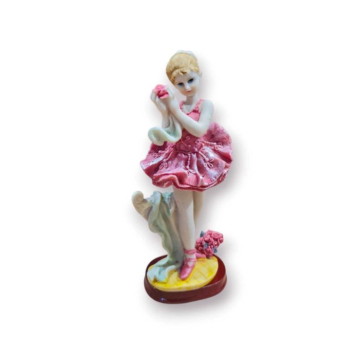 Estatueta Bailarina com Flores – Vestido Rosa, 16 cm