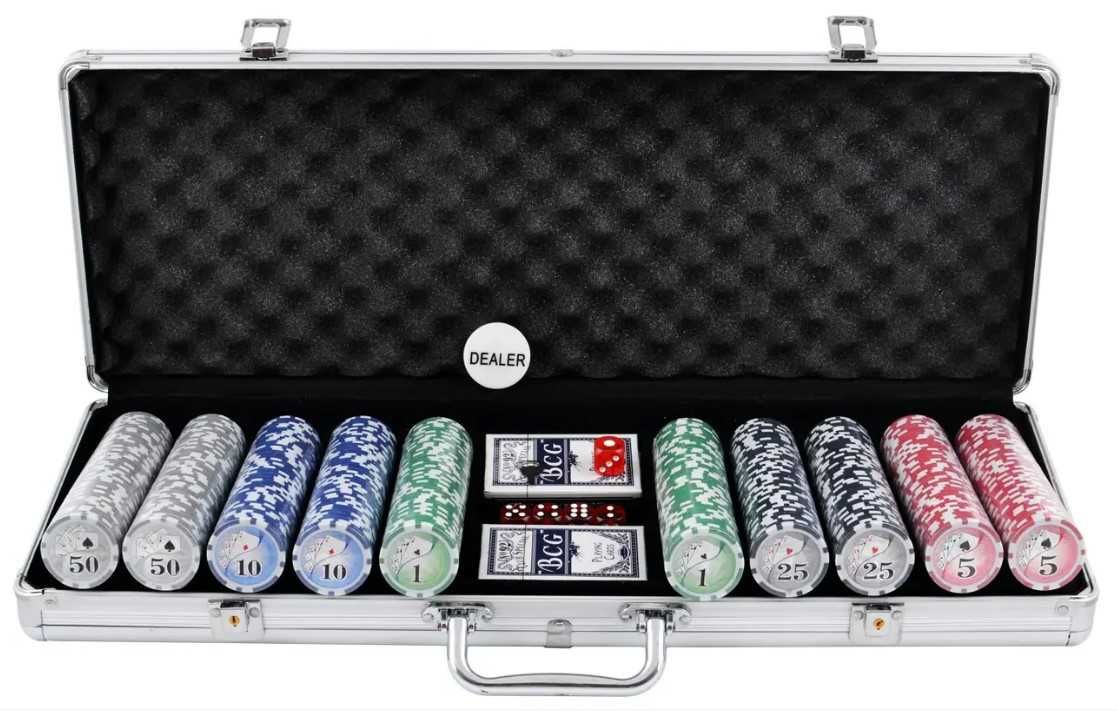 Покерный набор в алюминиевом кейсе на 500 фишек с номиналом