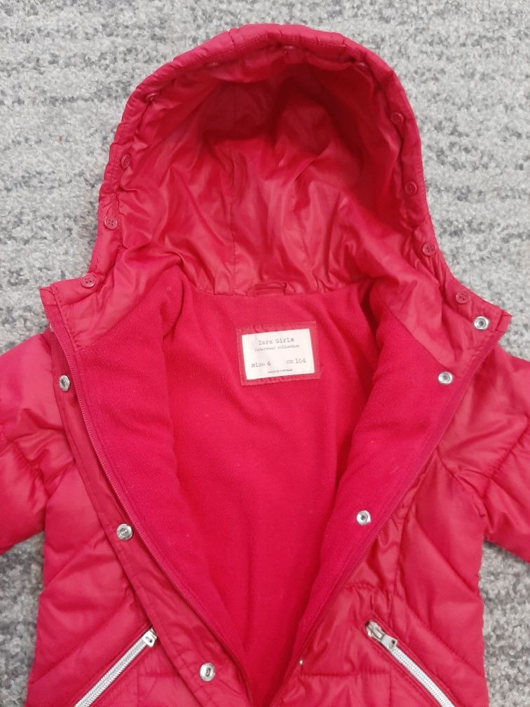 Zara Girls kurtka dziecięca zimowa czerwona na polarze rozmiar 104
