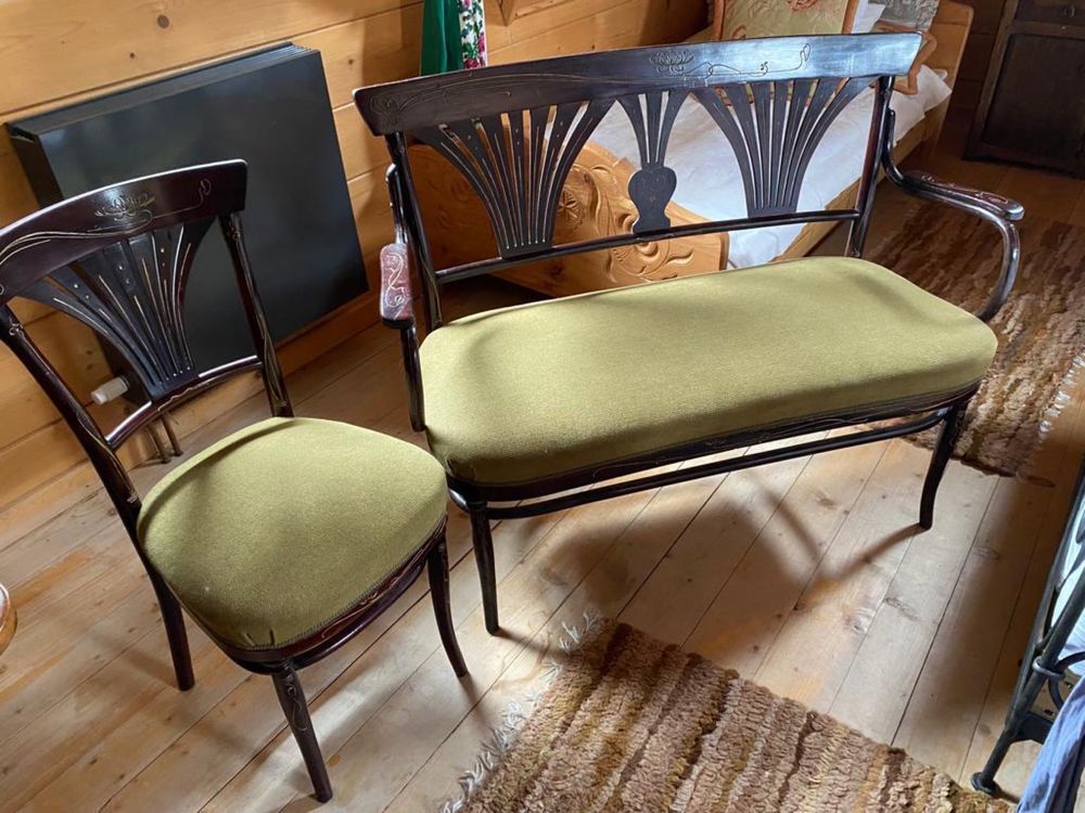 Komplet Secesja tapicerowana stolik,kanapa 4 krzesła 2 fotele
