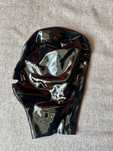 936/ Teatr kostium Halloween maska czarna oczy dziurki S latex lateks