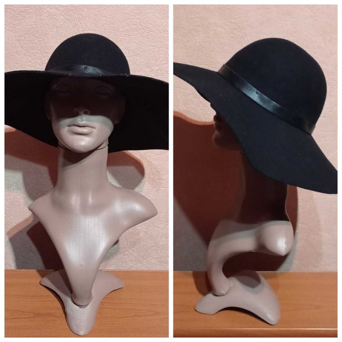 Женская шляпа с большими полями, 100% шерсть, H&M (Швеция).