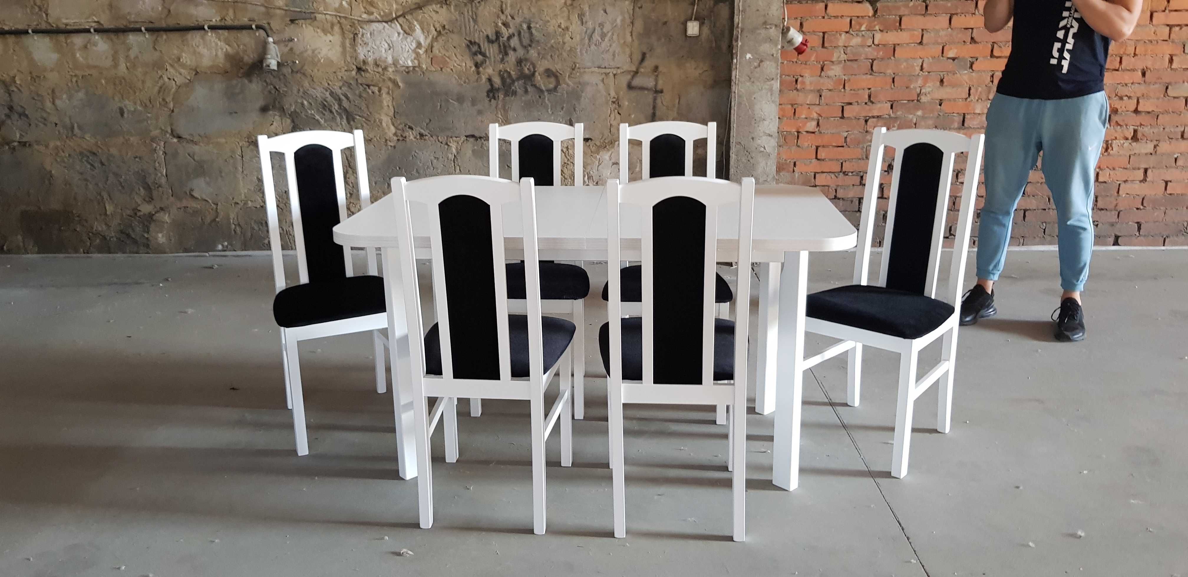 OD RĘKI: Stół rozkładany + 6 krzeseł, BIAŁY + CZARNY , dostawa cała PL