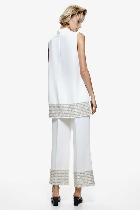 Sukienka mini tunika z koralikami XS nowa kolek biała PROMOCJA EDITION